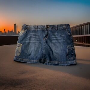 SWAK‎ Jeans Denim Skirt Womens Cargo Camo 20W  Blue Vintage Length Y2K